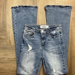 Indigo Rein Jeans Womens 7 W27 L32.5 Blue Flare Bell Bottom Distressed Denim Y2K